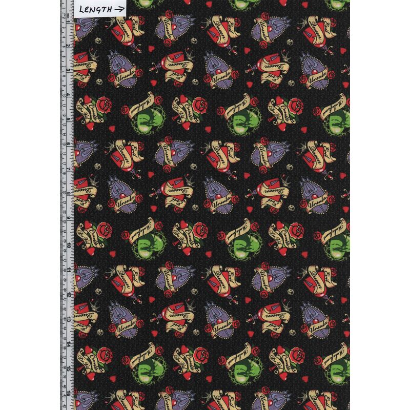 Disney Tattoo Badges Black, Villains Collection 110cm Wide Cotton Fabric