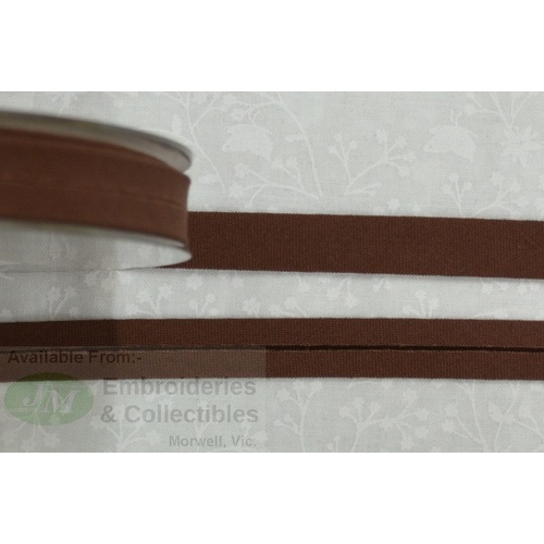Cotton Bias Binding, 12mm Single Folded, Per Metre BROWN