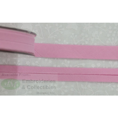Cotton Bias Binding, 12mm Single Folded, Per Metre PINK