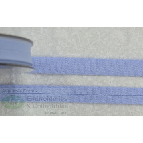 Cotton Bias Binding, 12mm Single Folded, Per Metre POWDER BLUE