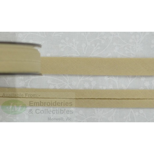 Cotton Bias Binding, 12mm Single Folded, FULL 20 Metre ROLL, TEA STAIN or SAND