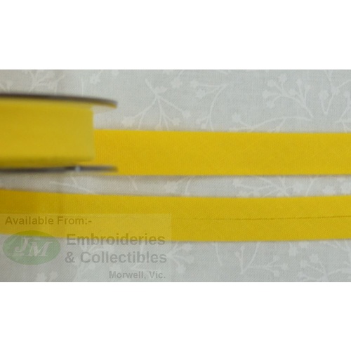 Cotton Bias Binding, 12mm Single Folded, Per Metre YELLOW