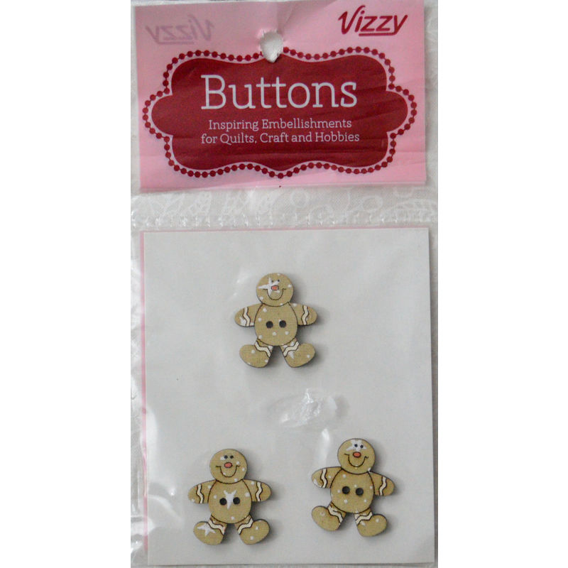 Vizzy Novelty Wooden Buttons Gingerbread Man (Cookie), 21x25mm, Pack of 3