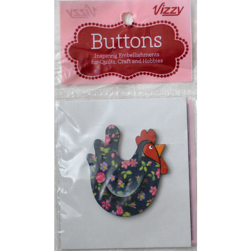 Vizzy Novelty Wooden Buttons, Chicken, Multicolour, 5x4.5mm, Pack of 1