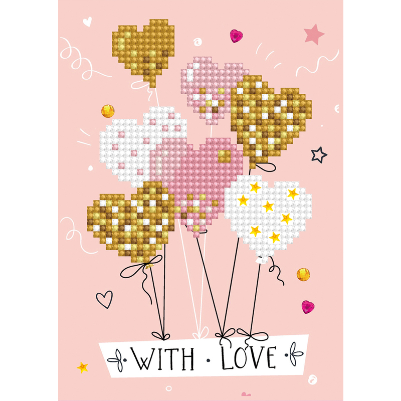 Diamond Dotz WITH LOVE BALLOONS Card DDG.016, 5D Multi Facet Diamond Painting Art Kit