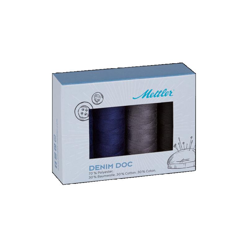 DENIM DOC, 4-spool Set DARK, ideal for denim fabrics and denim colors