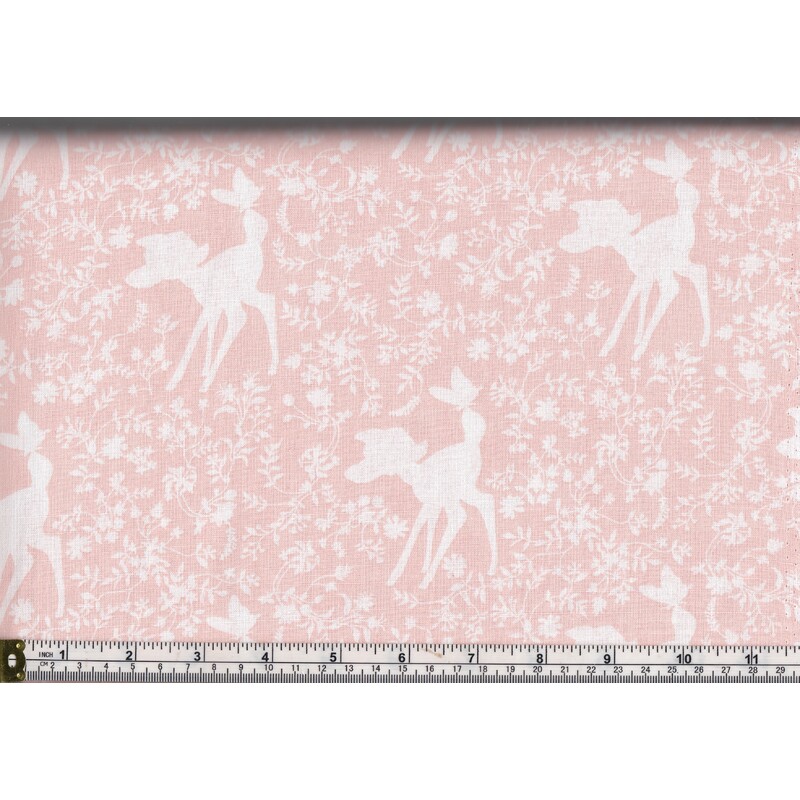 Cotton Fabric, Disney Bambi Silhouette Rose Quartz 112cm Wide x 65cm REMNANT