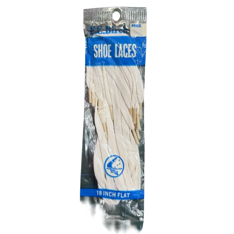 45cm (18") Flat White Shoe Laces, Pack of 3 pairs, by E C Birch