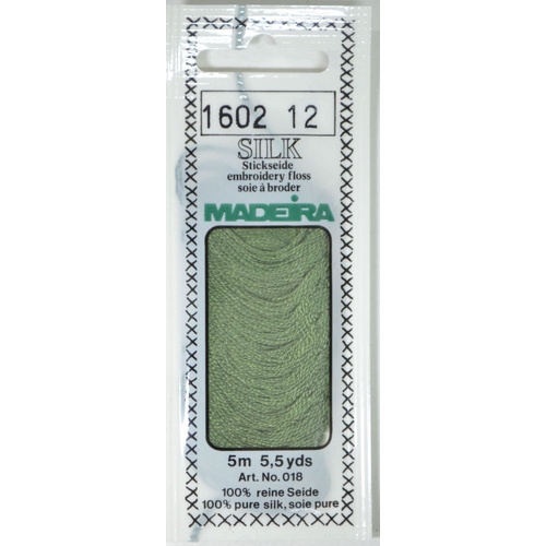 Madeira PURE SILK #1602 LIGHT OLIVE GREEN, 4-Strand Hand Embroidery Thread