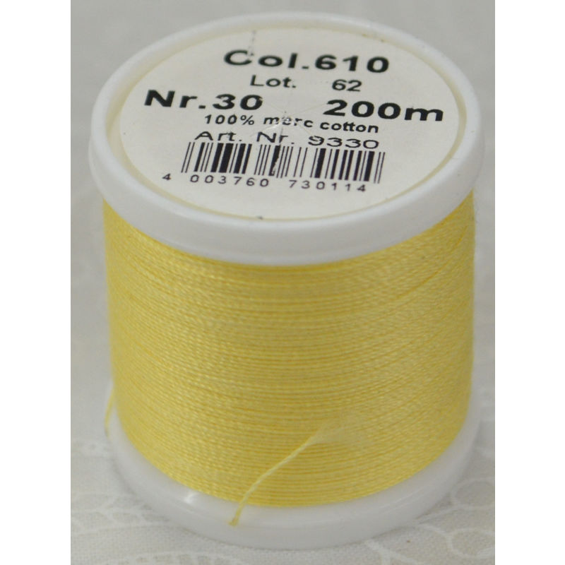 Madeira Cotona 30, 200m Embroidery & Quilting Thread Colour 610 Pale Yellow