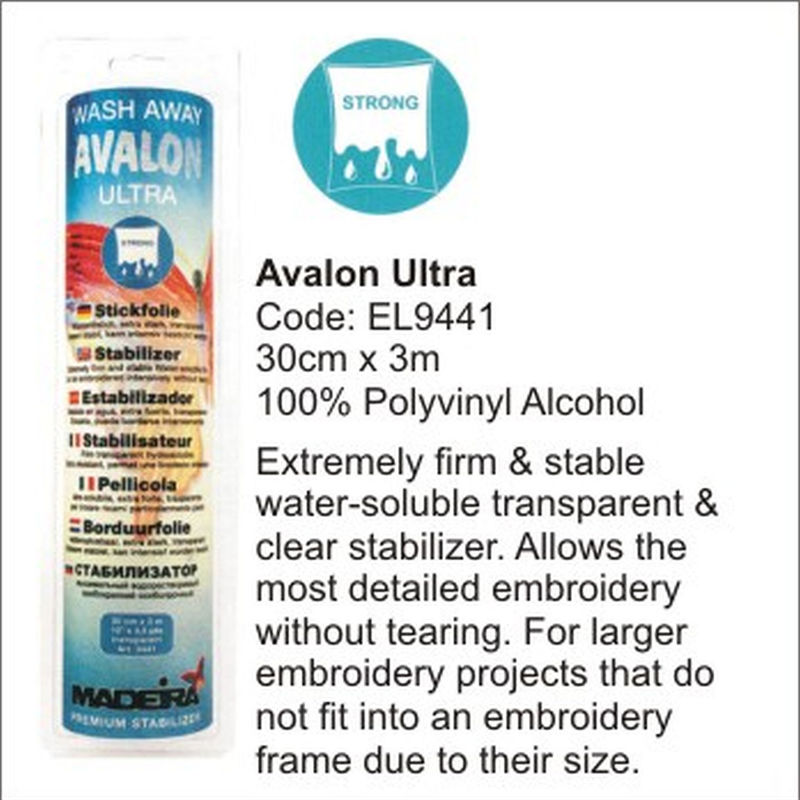 Madeira Avalon Ultra Wash Away Embroidery Stabilizer 30cm x 3m Roll, Extremely Firm