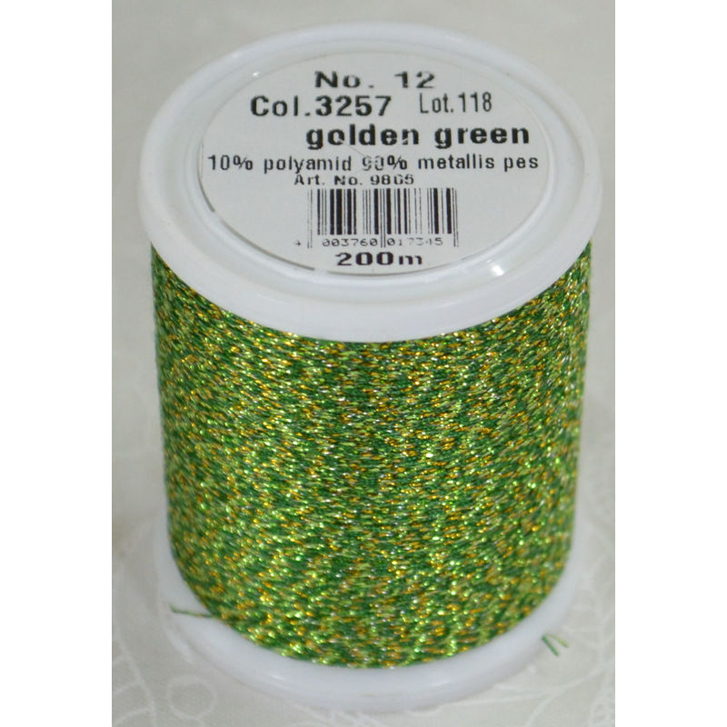 Madeira Glamour 12, #3257 - Golden Green 200m Metallic Embroidery Thread
