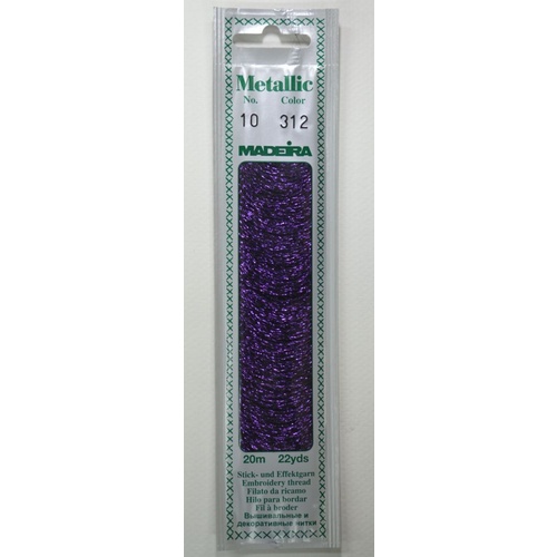 Madeira Perle No. 10 Metallic Hand Embroidery Thread, 20m Colour PETUNIA 312