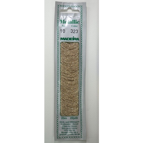 Madeira Perle No. 10 Metallic Hand Embroidery Thread, 20m Colour WHITE GOLD 323