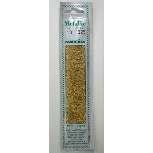Madeira Perle No. 10 Metallic Hand Embroidery Thread, 20m Colour PURE GOLD 325