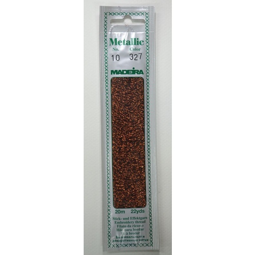 Madeira Perle No. 10 Metallic Hand Embroidery Thread, 20m Colour COPPER 327
