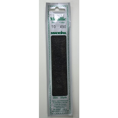 Madeira Perle No. 10 Metallic Hand Embroidery Thread, 20m Colour GRAPHITE 490