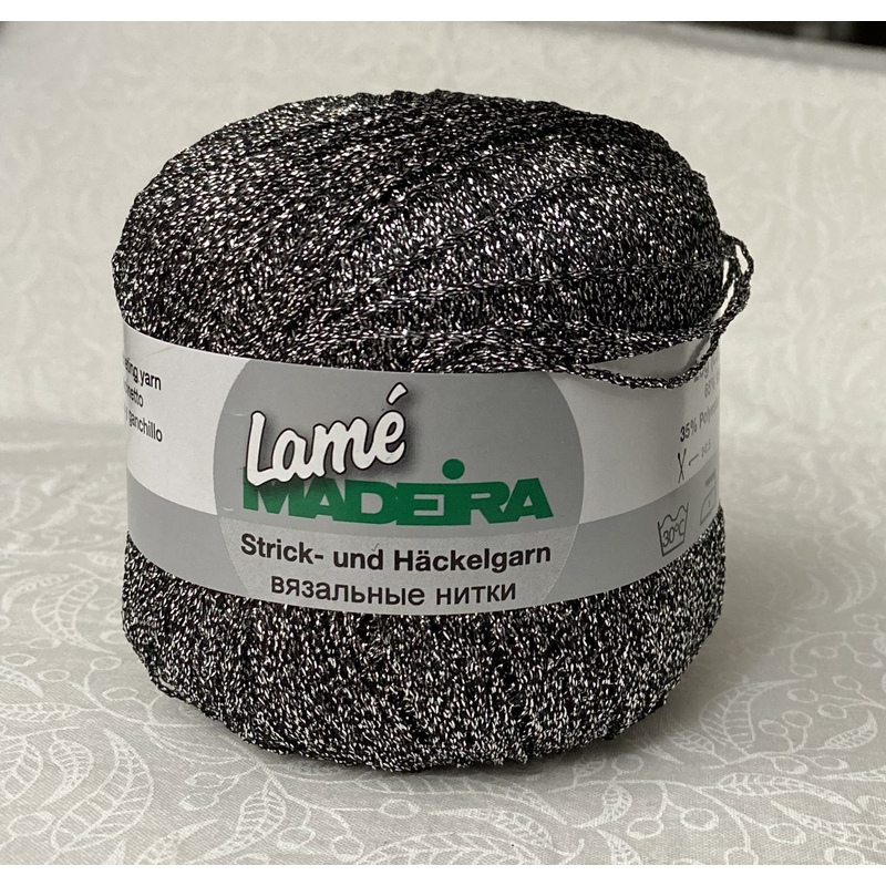 Madeira LAME Crochet & Knitting Yarn, 175m Colour 560 BLACK SILVER