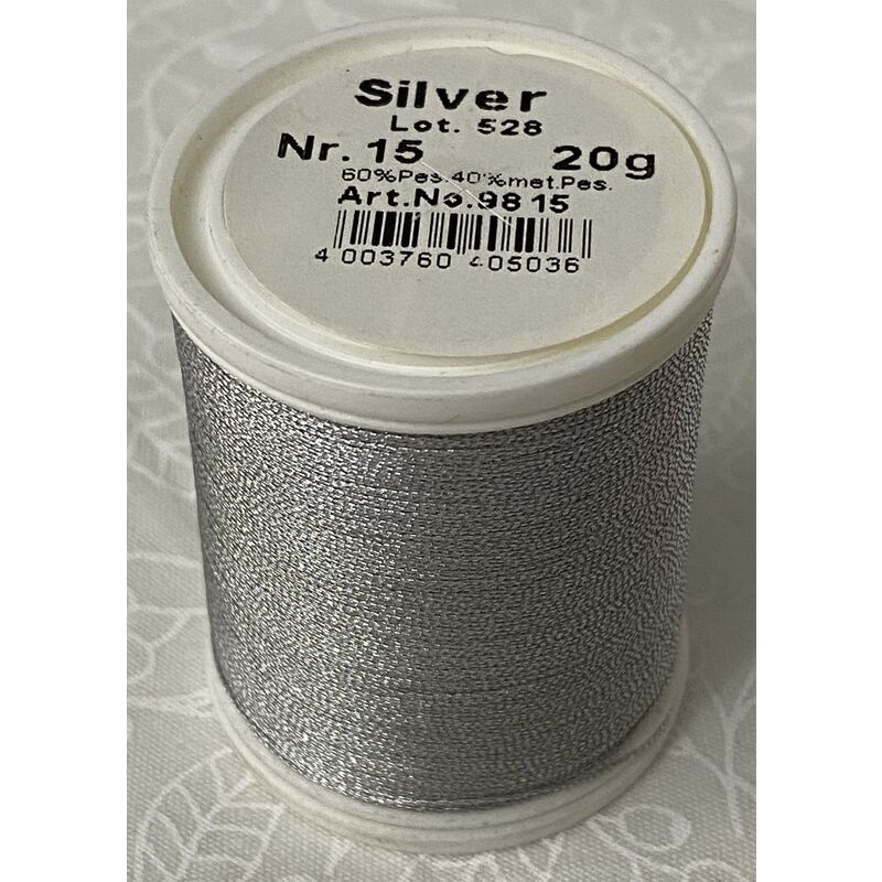 Madeira Metallic No.15 Hand Embroidery Thread, 300m Spool, Colour SILVER