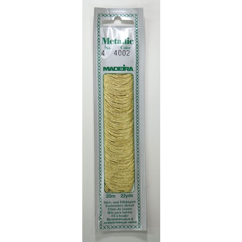 Madeira No. 4, 20m Metallic Hand Embroidery Thread, WHITE GOLD Colour 4002