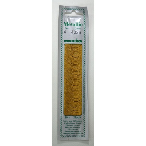 Madeira No. 4, 20m Metallic Hand Embroidery Thread, AMBER Colour 4026