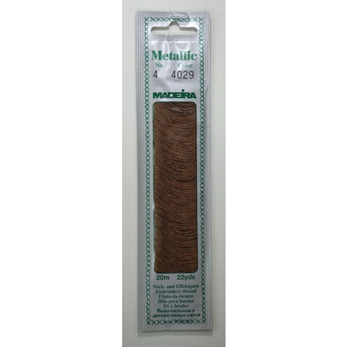 Madeira No. 4, 20m Metallic Hand Embroidery Thread, BRONZE Colour 4029