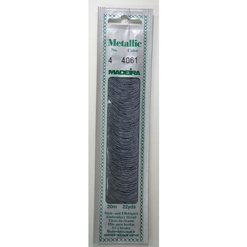 Madeira No. 4, 20m Metallic Hand Embroidery Thread, GRANITE Colour 4061
