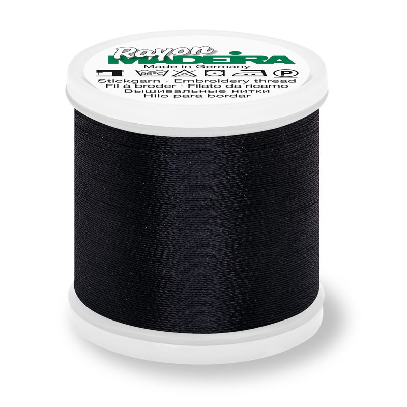Madeira Rayon 40 #1000 BLACK 200m Machine Embroidery Thread