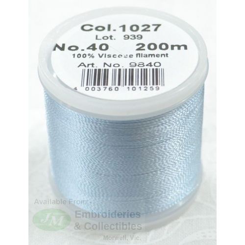 Madeira Rayon 40 #1027 PALE BABY BLUE 200m Machine Embroidery Thread