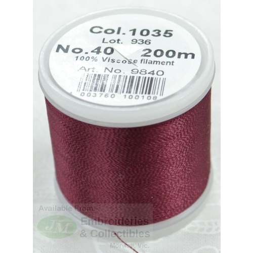 Madeira Rayon 40 #1035 WINE 200m Machine Embroidery Thread