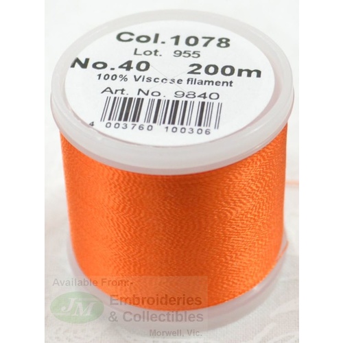 Madeira Rayon 40 #1078 TANGERINE ORANGE 200m Machine Embroidery Thread