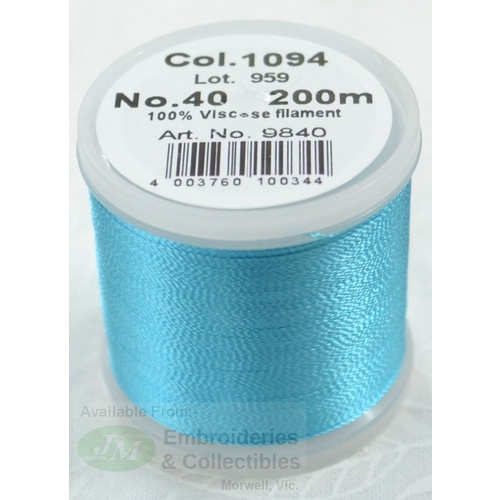 Madeira Rayon 40 #1094 TURQUOISE 200m Machine Embroidery Thread