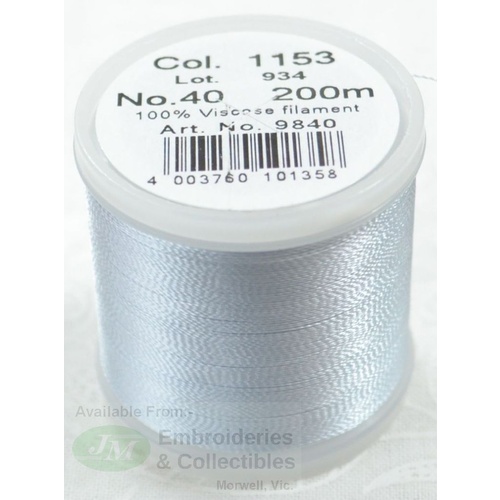 Madeira Rayon 40 #1153 POWDER BLUE GREY TINT 200m Machine Embroidery Thread