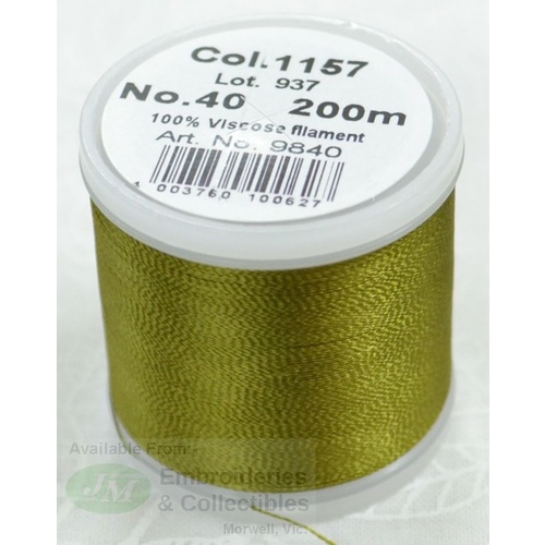 Madeira Rayon 40 #1157 MEDIUM ARMY GREEN 200m Machine Embroidery Thread