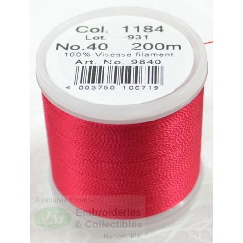 Madeira Rayon 40 #1184 SCARLET ROSE 200m Machine Embroidery Thread