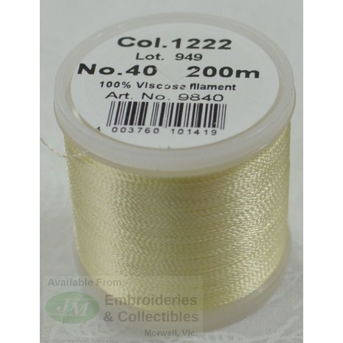 Madeira Rayon 40 #1222 PALE YELLOW CREAM 200m Machine Embroidery Thread