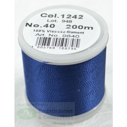 Madeira Rayon 40 #1242 MEDIUM DARK NAVY 200m Machine Embroidery Thread