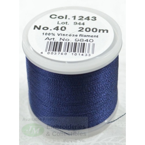 Madeira Rayon 40 #1243 DEEP ARTIC SKY 200m Machine Embroidery Thread