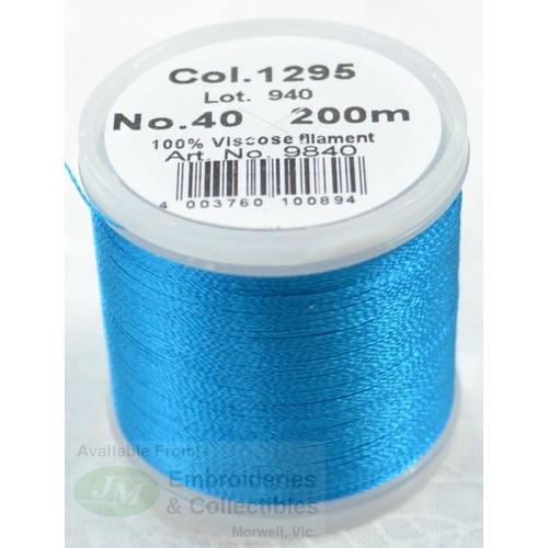 Madeira Rayon 40 #1295 PEACOCK BLUE 200m Machine Embroidery Thread
