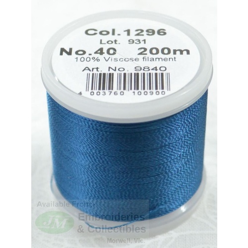 Madeira Rayon 40 #1296 DEEP OCEAN BLUE 200m Machine Embroidery Thread