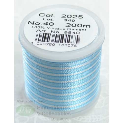 Madeira Rayon 40 OMBRE #2025 LIGHT BLUES 200m Machine Embroidery