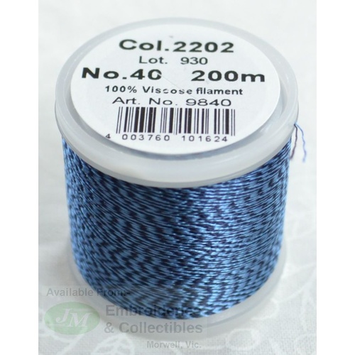 Madeira Rayon 40 MELANGE #2202 BLUE 200m Machine Embroidery Thread