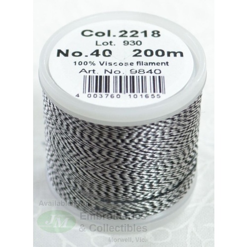 Madeira Rayon 40 MELANGE #2218 BLACK WHITE 200m Machine Embroidery Thread