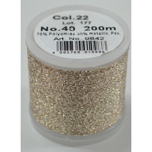 Madeira Metallic 40 #22 White Gold 200m Machine Embroidery Thread