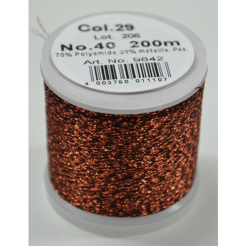 Madeira Metallic 40, 200m Machine Embroidery Thread, COPPER, #29