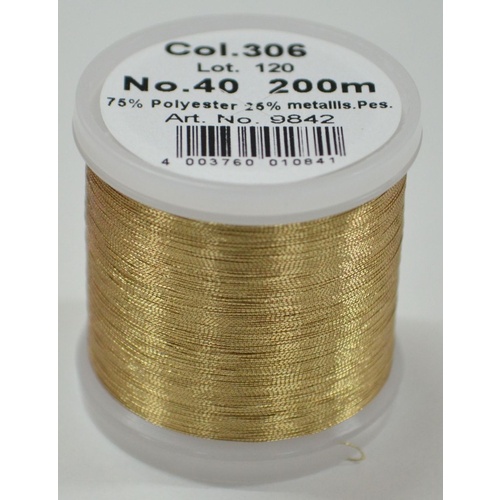 Madeira Metallic 40, Machine Embroidery Thread, 200m WHITE GOLD, Colour 306