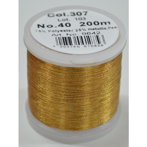 Madeira Metallic 40, Machine Embroidery Thread, 200m FINE GOLD, Colour 307