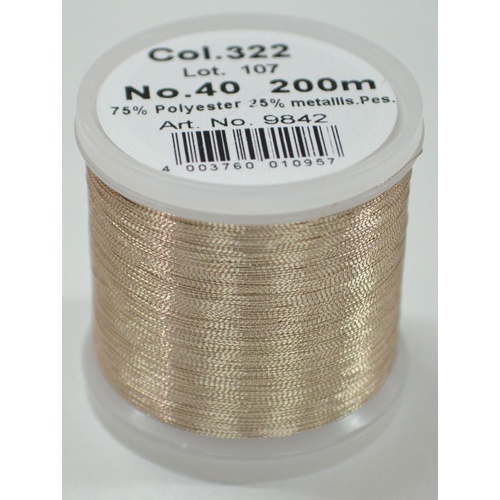 Madeira Metallic 40, #322 GOLD DUST, Machine Embroidery Thread, 200m