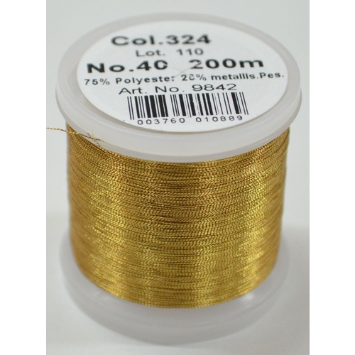 Madeira Metallic 40, Machine Embroidery Thread, 200m ANTIQUE GOLD, Colour 324