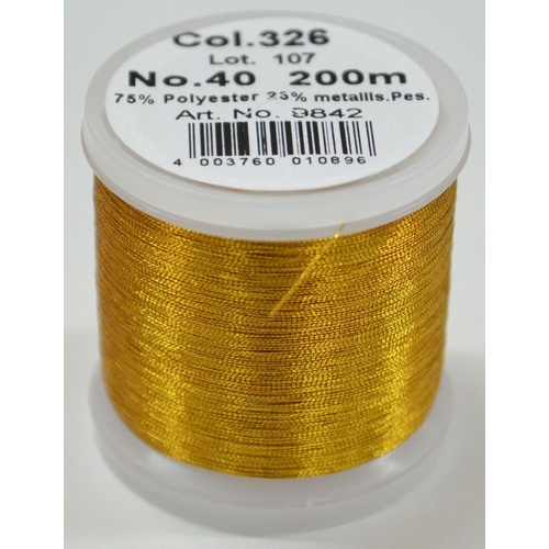Madeira Metallic 40, Machine Embroidery Thread, 200m SULTAN GOLD, Colour 326